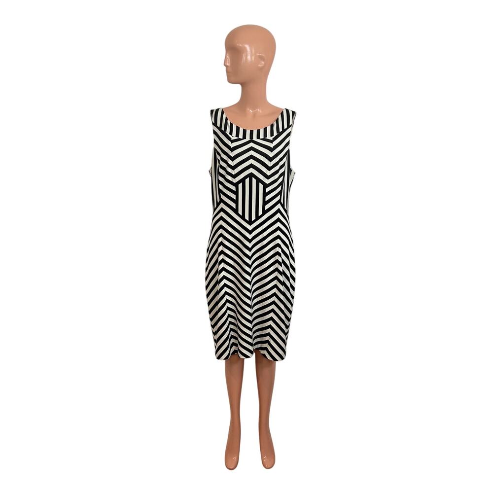 Vera Wang Black White Geometric Sleeveless Cocktail Dress 14 Goth Monochrome